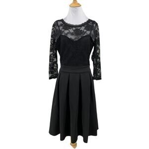Miusol Dress Womens M Medium Black Lace Bracelet Sleeve A Line Pleated Skirt